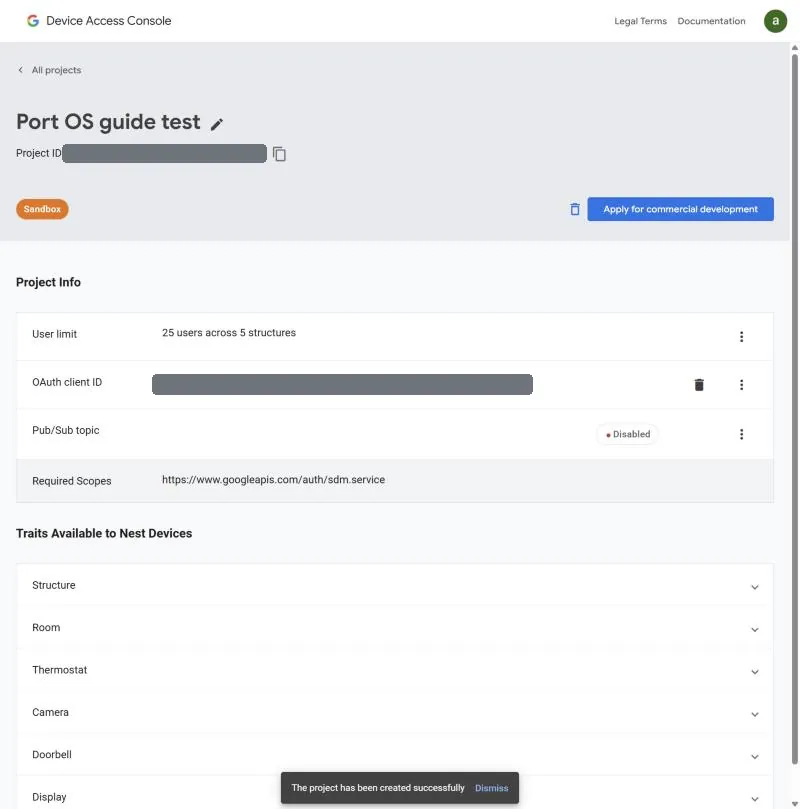The project page with the Project ID under the project name; the ID is hidden in this example